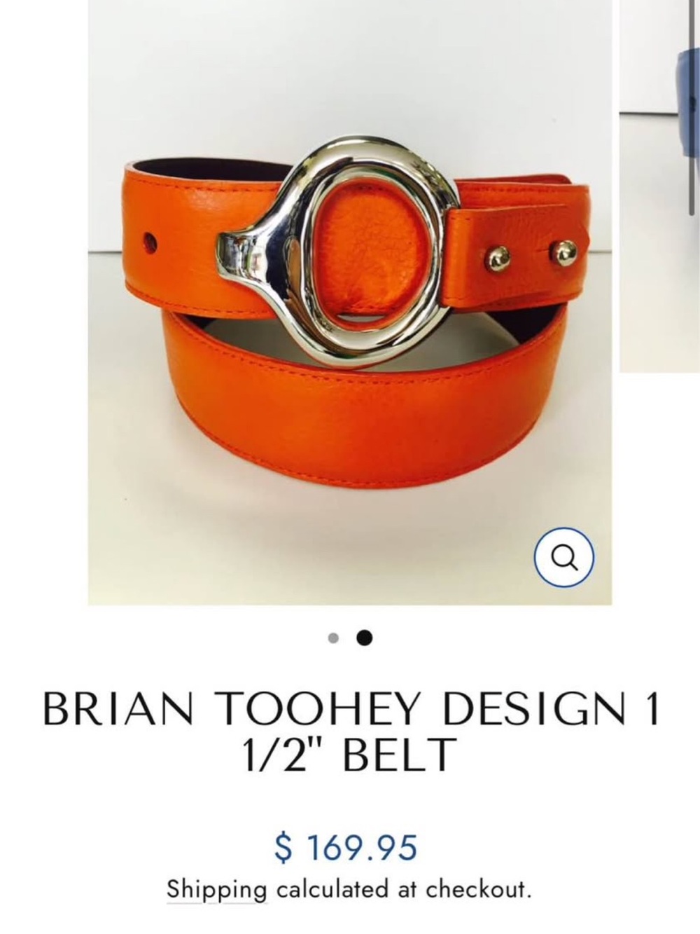 Brian Toohey Orange Leather Belt with Silver Circle Buckle